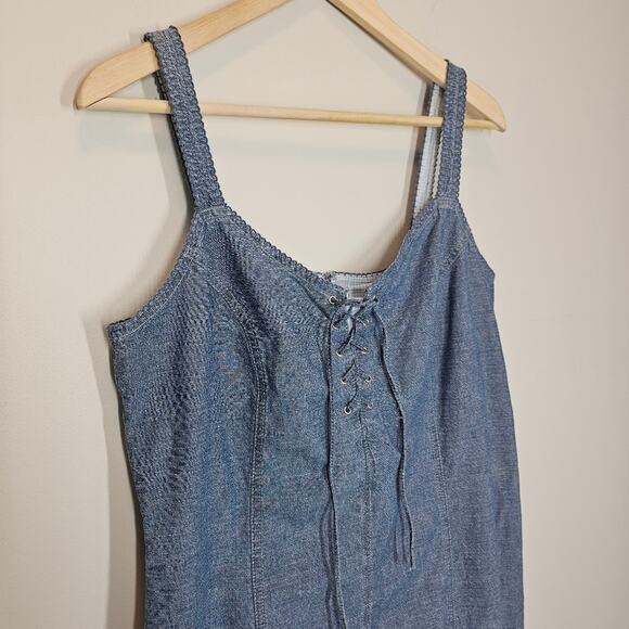 Faded Glory 90s Y2K Vintage Denim Lace up Sleeveless Summer Mini‎ Dress Size 12 - Picture 2 of 11